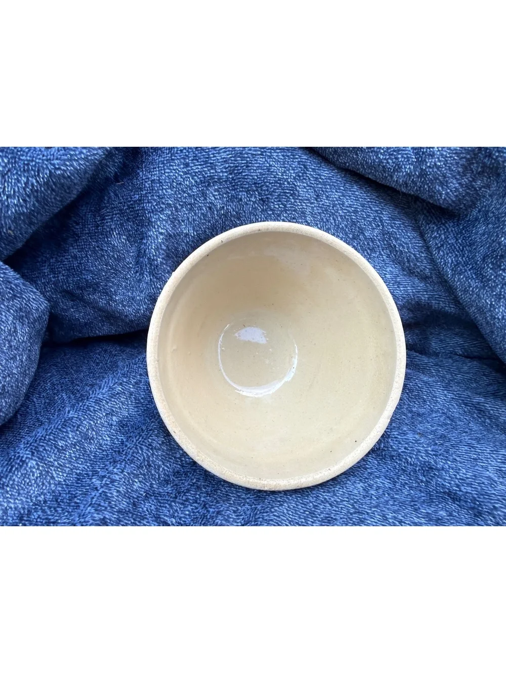 Vintage Ceramic Mixing Bowl with Blue and Pink Stripe Design